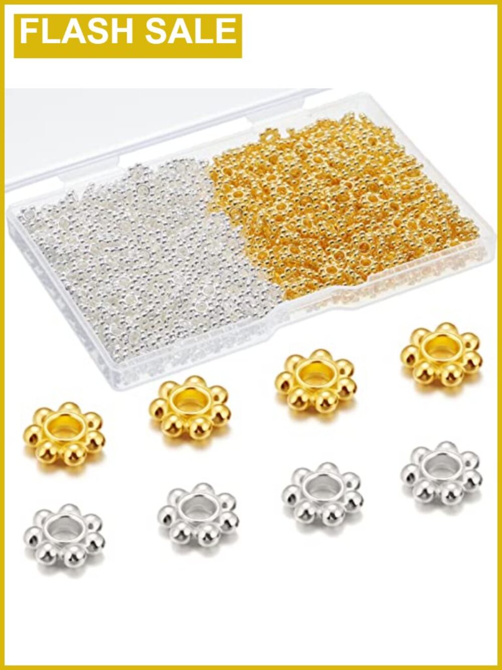 800 Pcs 6mm Daisy Metal Spacer Beads, Gold, Silver, Jewelry Making